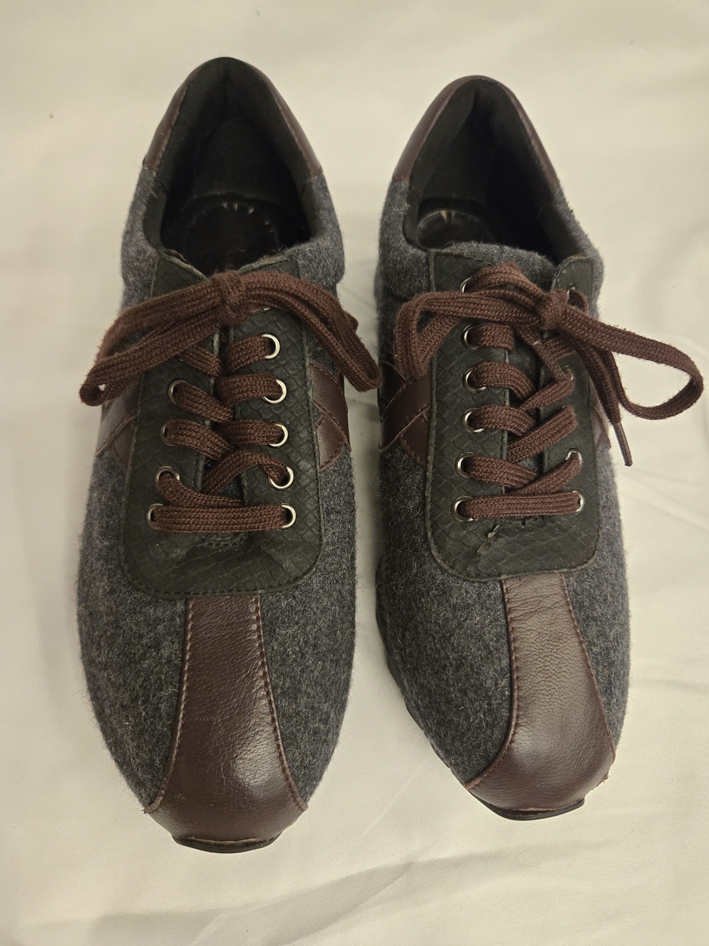 Women's Gray & Brown Leather Lace-Up Sneakers Sz 6.5